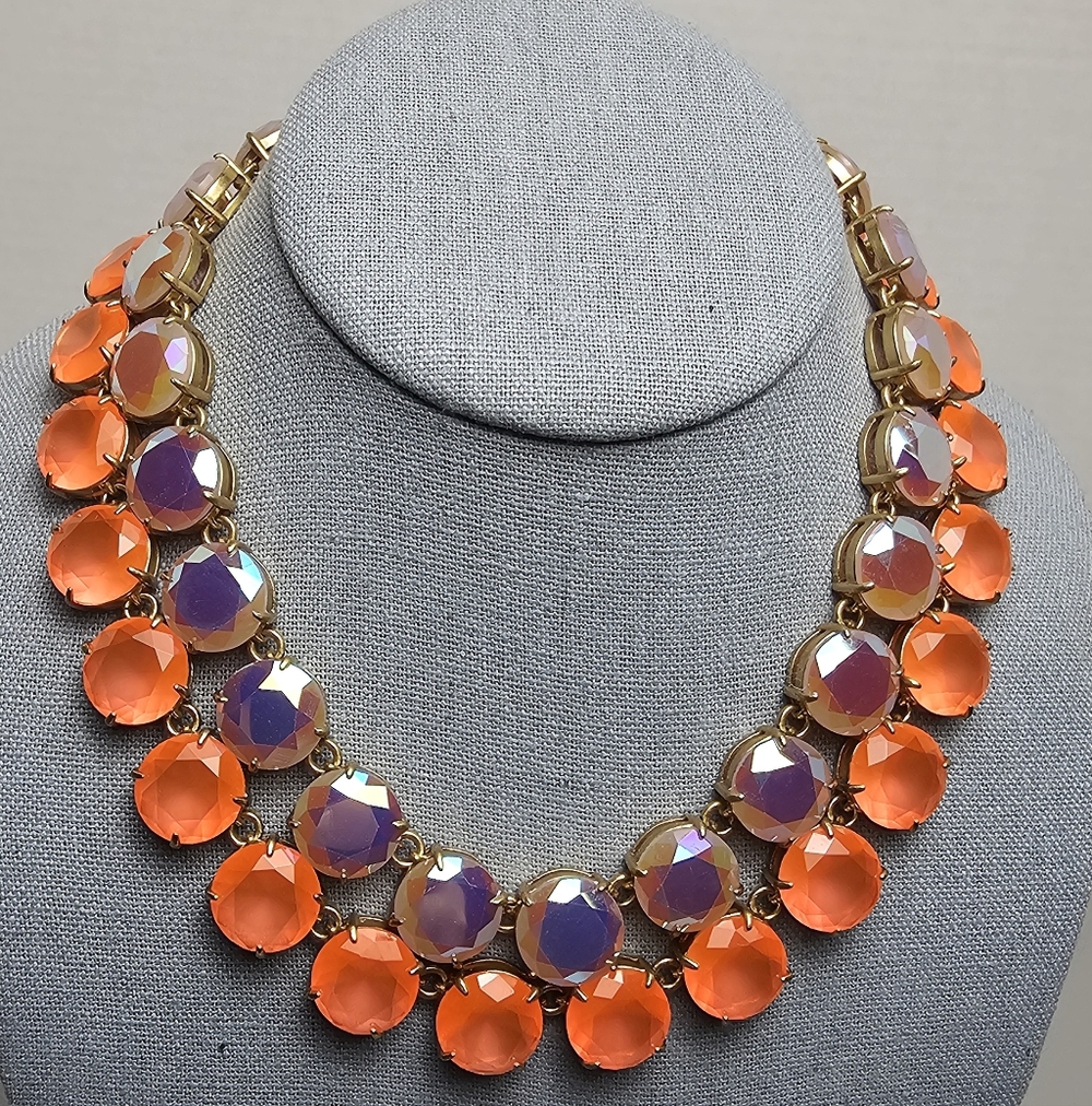 [J. Crew] Layered Statement Necklace Aurora Borealis Iridescent & Orange Stones - Picture 13 of 16